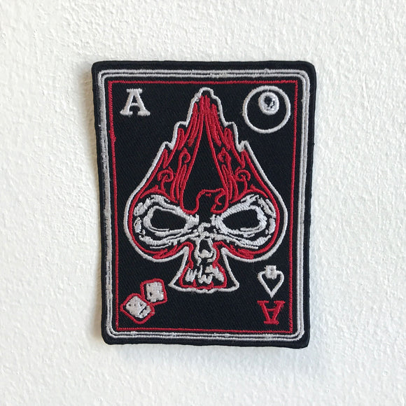 Ace of Spades burning skull black Iron Sew on Embroidered Patch - Fun Patches