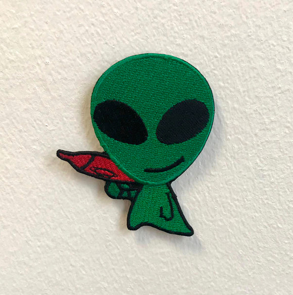 Small Cute Alien Art Badge Clothes Iron on Sew on Embroidered Patch - Fun Patches