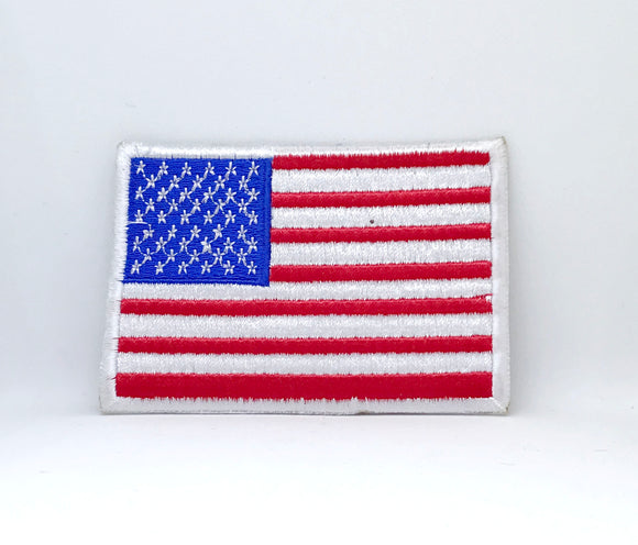 American Flag Stars and Stripes Iron on Embroidered patch-White Border - Fun Patches