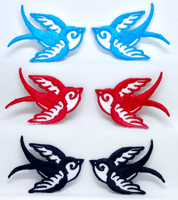 Pair Of Colourful Swallows Rockabilly Kitsch Iron Sew On Embroidered Patch - Fun Patches