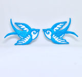 Pair Of Colourful Swallows Rockabilly Kitsch Iron Sew On Embroidered Patch - Fun Patches