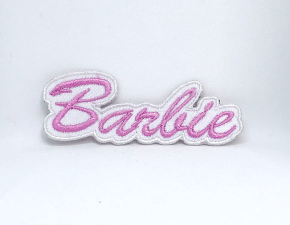 BARBIE PINK ON WHITE Iron on sew on Embroidered Patch CLOTH BADGE - Fun Patches