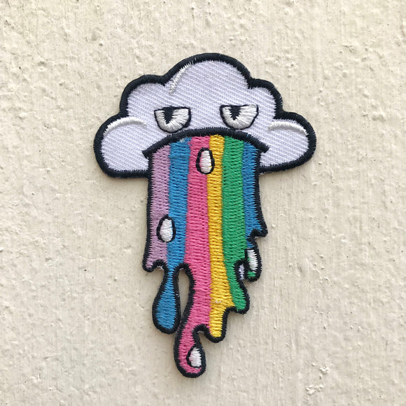 Barfing rainbow cloud Iron on Sew on Embroidered Patch - Fun Patches