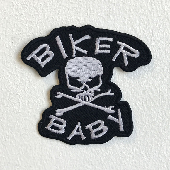 Biker Baby Skull Crossbone Biker Iron Sew on Embroidered Patch - Fun Patches