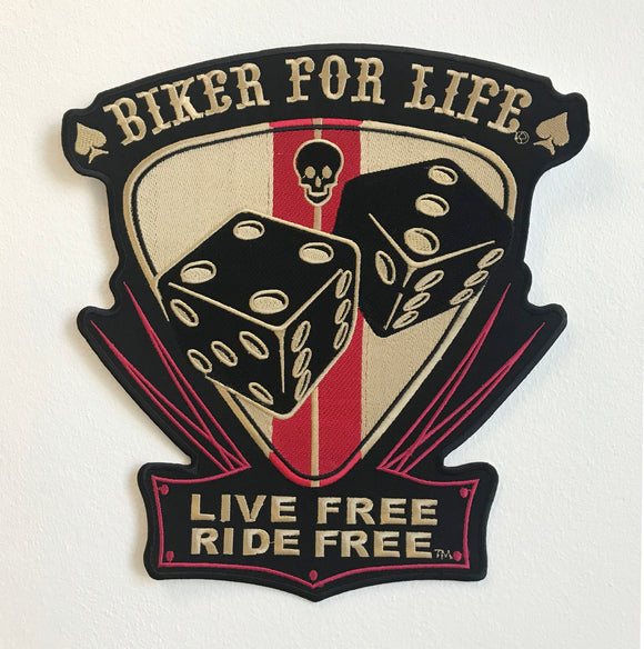Biker for life - Live Free Ride Free Large Jacket Sew on Embroidered Patch - Fun Patches