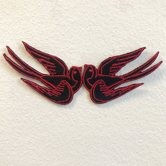 Flying Swallow Pair red Iron on Sew on Embroidered Patch - Fun Patches