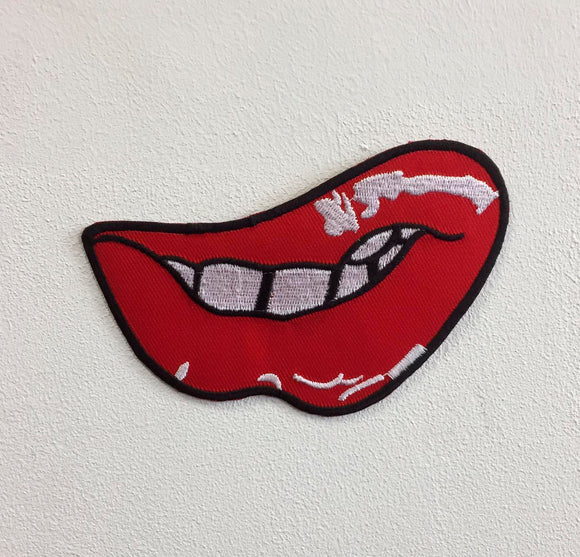 Biting Lips Art Badge Iron or Sew on Embroidered Patch - Fun Patches