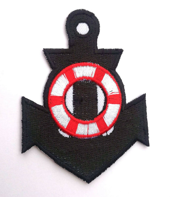 Black Anchor Life saving badge clothing jacket Iron on Sew on Embroidered Patch