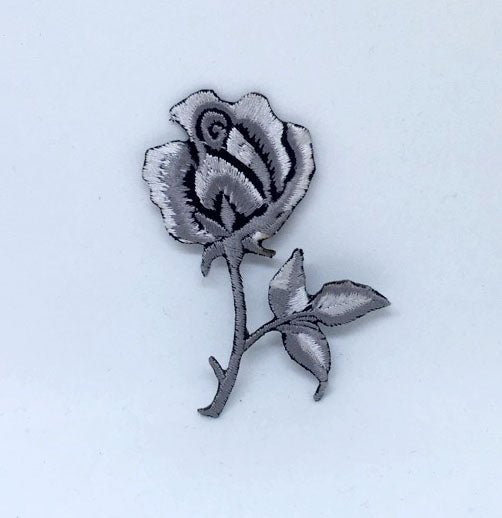 Rose Black and White Flower Iron on Sew on Embroidered Patch - Fun Patches
