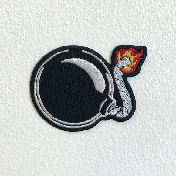 Black Bomb Cartoon Boom Iron Sew on Embroidered Patch - Fun Patches