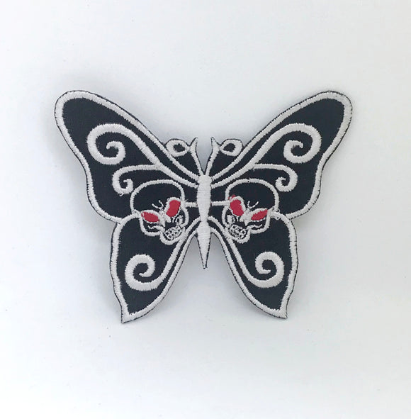 Butterfly Black White Dress Badge Sew Iron On Embroidered Patch - Fun Patches