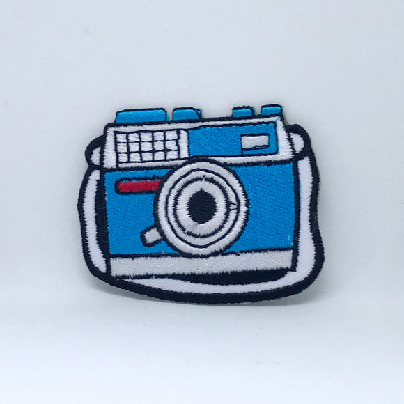 New Cute Camera Blue and White Iron on Sew on Embroidered Patch - Fun Patches