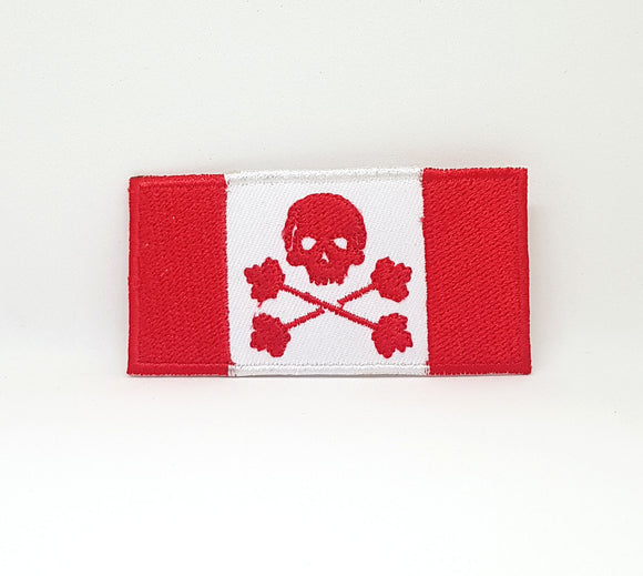 Canadian Flag Skull & Maple Leaf Cross Bone Iron Sew on Embroidered Patch - Fun Patches