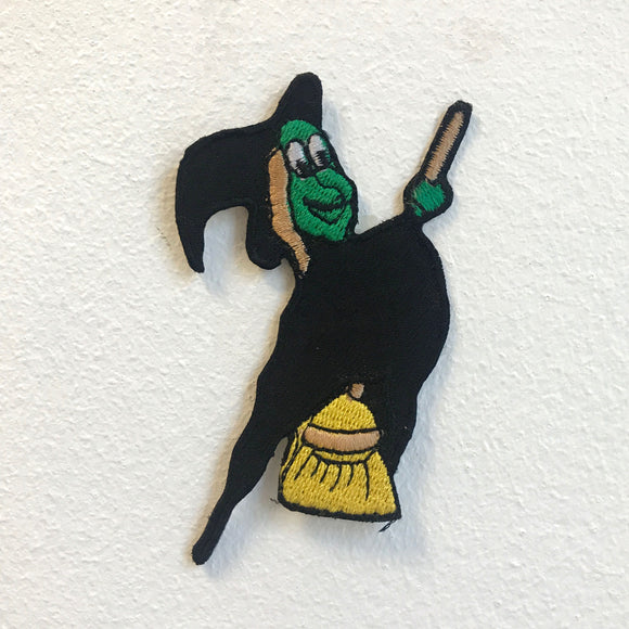 Flying Broom Witch Cartoon Iron on Sew on Embroidered Patch - Fun Patches