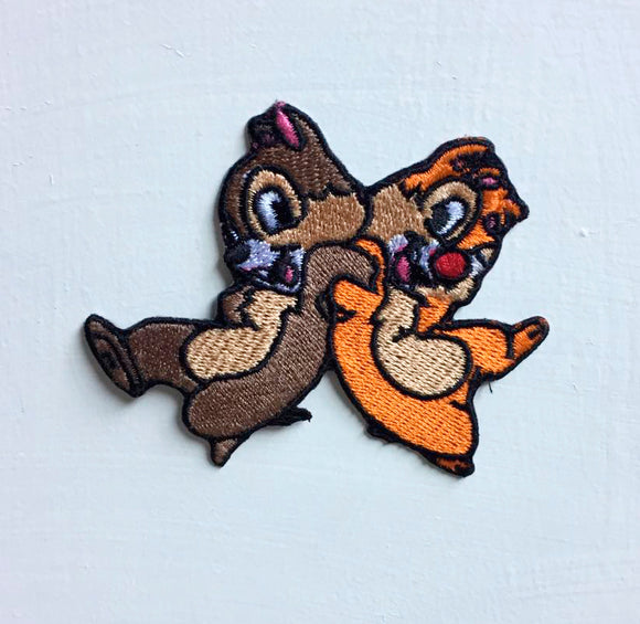 Cute Squirrel pair animated cartoon Badge Iron or sew on Embroidered Patch - Fun Patches