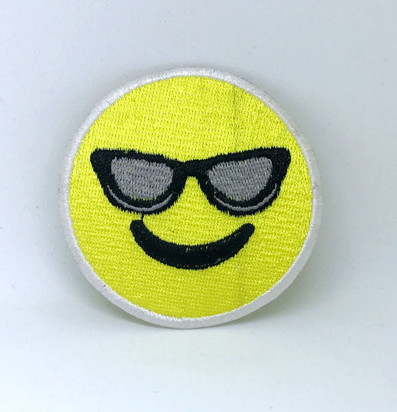 Cool Smiley Emoji with Sun Glasses Iron on Sew on Embroidered Patch - Fun Patches