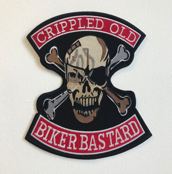 Crippled Old Biker Bastard Large Jacket Sew on Embroidered Patch - Fun Patches
