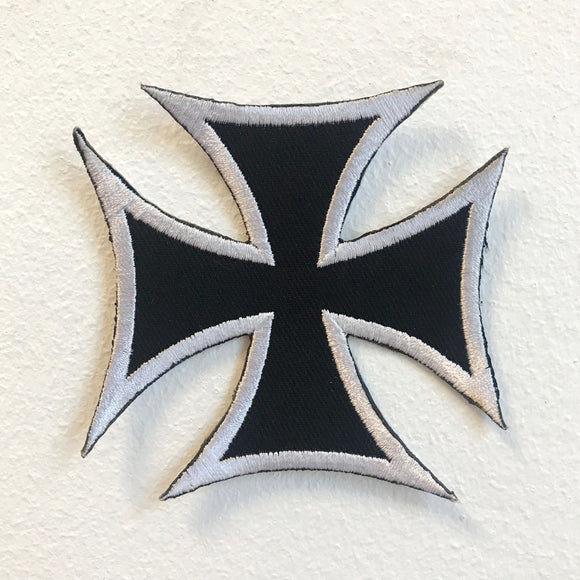 Iron Cross Black Biker Badge Iron on Sew on Embroidered Patch - Fun Patches