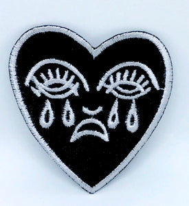 Crying Heart Black White Iron On Embroidered patch - Fun Patches