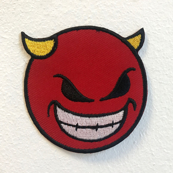 Devil Emoji with Smiley and Horn Badge Iron on Sew on Embroidered Patch - Fun Patches