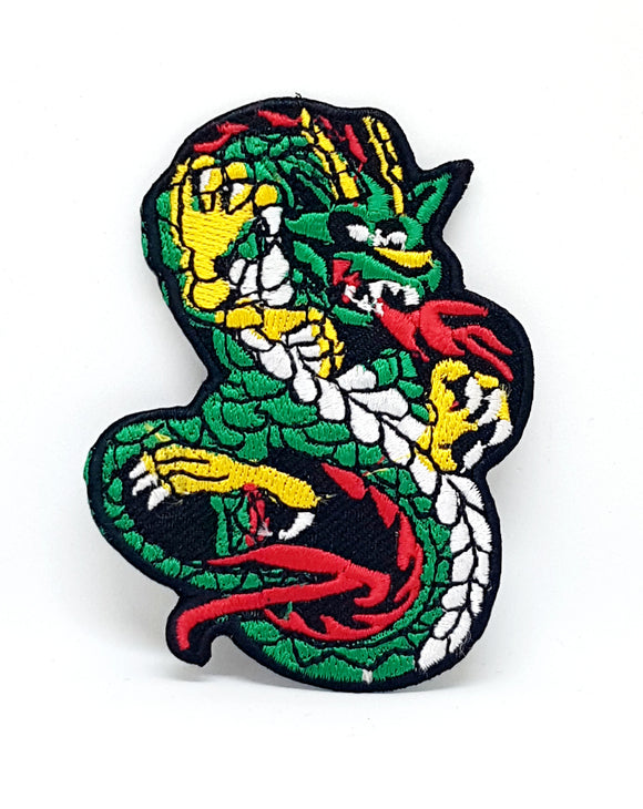 Chinese Dragon green and white Iron/Sew on Embroidered Patch - Fun Patches
