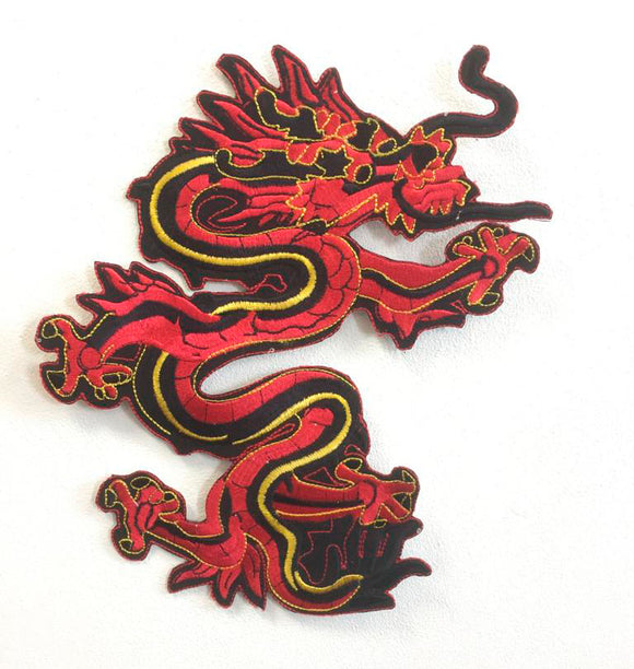 Gold Black Dragon Art Badge Large Iron or Sew on Embroidered Patch - Fun Patches