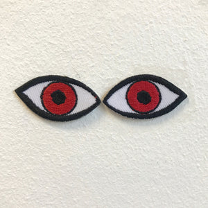 Pair of Eyes red Iron on Sew on Embroidered Patch - Fun Patches