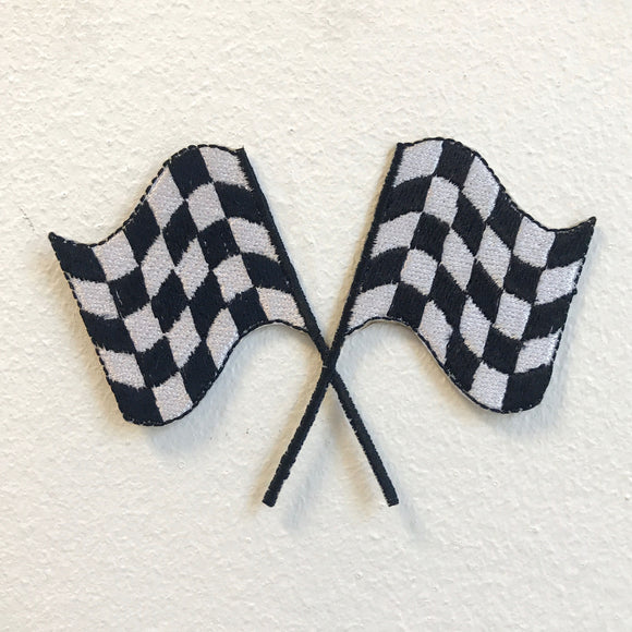 Formula one Racing Checkered Flag Iron on Sew on Embroidered Patch - Fun Patches