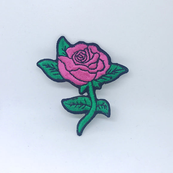 Rose Flower Pink Iron on Sew on Embroidered Patch - Fun Patches