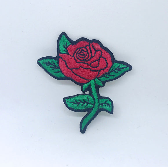 Rose Flower Red Iron on Sew on Embroidered Patch - Fun Patches