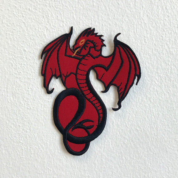 Fire Breathing Flying Red Dragon Iron Sew on Embroidered Patch - Fun Patches