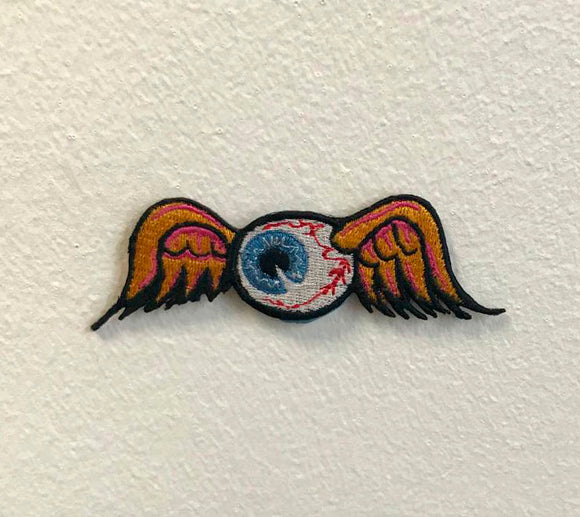 Flying Eye Ball Wings Art Badge Clothes Iron or Sew on Embroidered Patch - Fun Patches