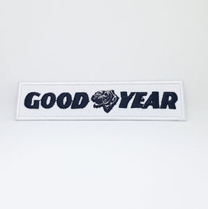 GOOD YEAR BLACK ON WHITE MOTOR SPORT IRON SEW ON EMBROIDERED PATCH - Fun Patches