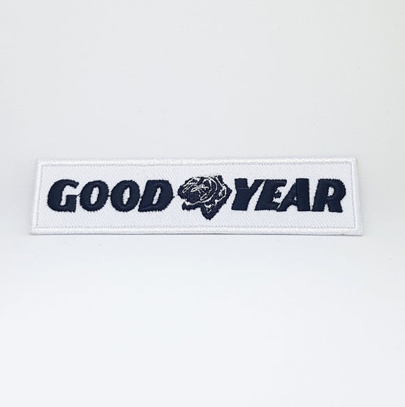 GOOD YEAR BLACK ON WHITE MOTOR SPORT IRON SEW ON EMBROIDERED PATCH - Fun Patches