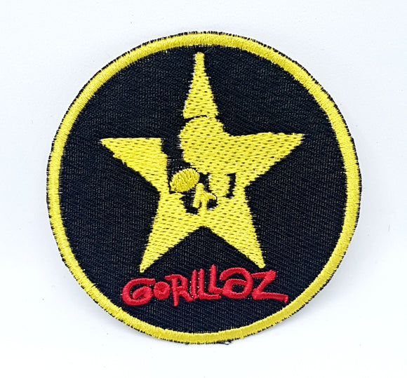 New Gorillaz Iron On Neon round black Skull Logo Badge Embroidered Patch - Fun Patches