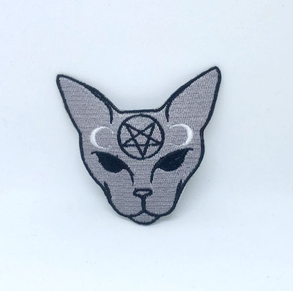 Goth Cat Meow Gothic badge Iron on Sew on Embroidered Patch - Fun Patches