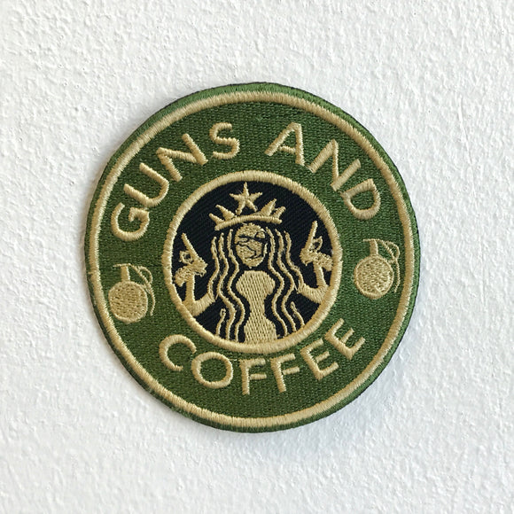 Guns and Coffee badge Iron Sew on Embroidered Patch - Fun Patches