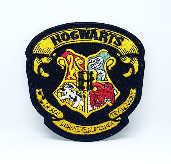 Harry Potter HOGWARTS Yellow on Black Iron Sew on Embroidered Patch - Fun Patches