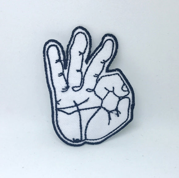 White Hand Sign of The Horns Heavy Metal Iron on Embroidered Patch