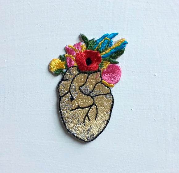 Hearth with flower Art Badge Iron or sew on Embroidered Patch - Fun Patches