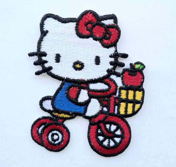 Hello Kitty Riding bike clothing shirt badge Iron on Sew on Embroidered Patch