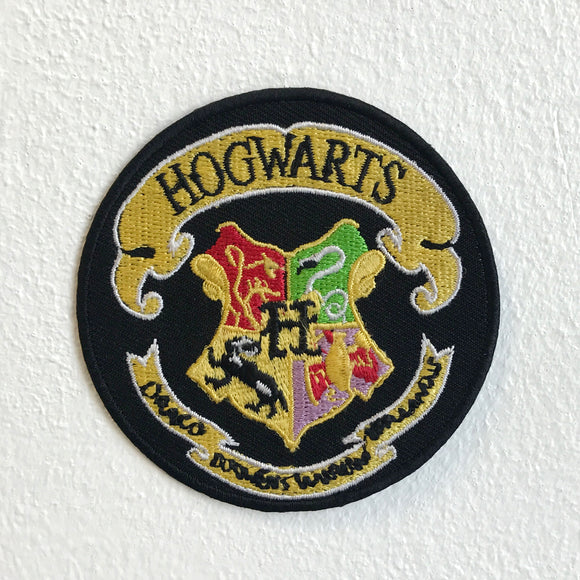 Harry Potter Hogwarts Yellow on Black Round Iron Sew on Embroidered Patch - Fun Patches