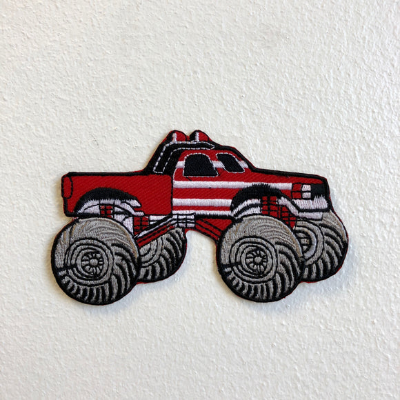 Monster Truck Toy American Red Iron on Sew on Embroidered Patch - Fun Patches
