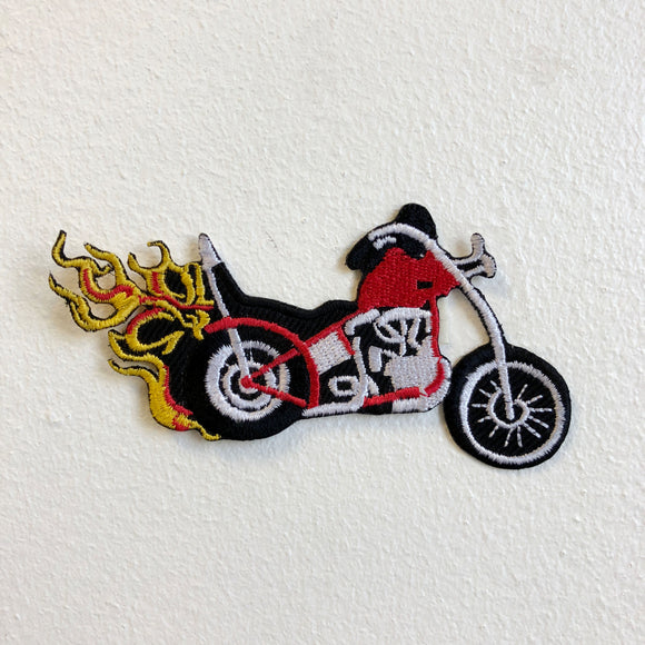 Chopper Bike with Fire Iron on Sew on Embroidered Patch - Fun Patches