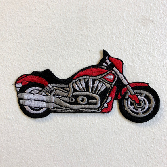 Cruiser Motorbike Hog Biker Red Iron on Sew on Embroidered Patch - Fun Patches