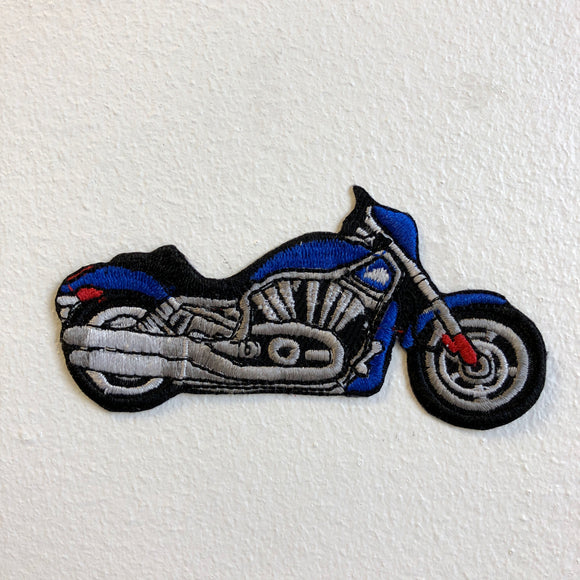 Cruiser Motorbike Hog Biker Blue Iron on Sew on Embroidered Patch - Fun Patches