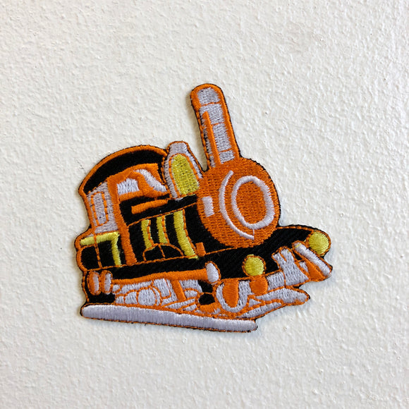 Train Engine Orange Travel The World Iron Sew on Embroidered Patch - Fun Patches
