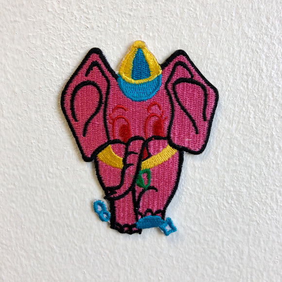 Cute Elephant Animal Cartoon Kids Pink Iron Sew on Embroidered Patch - Fun Patches