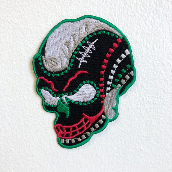 Punk Head Skull with Stitches Iron Sew on Embroidered Patch - Fun Patches