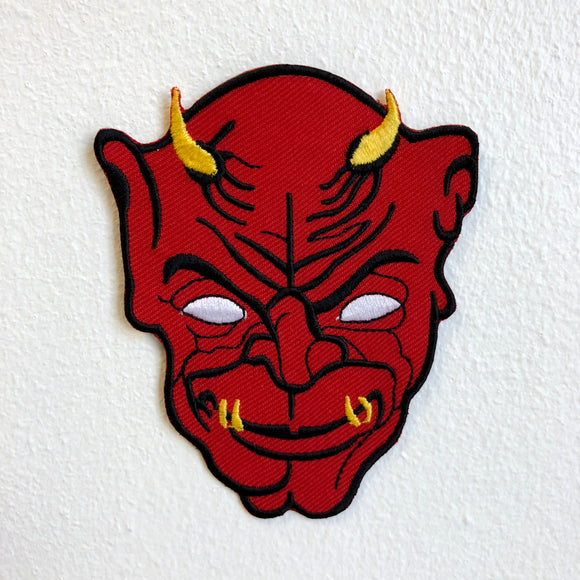 Punk Devil face Red Iron Sew on Embroidered Patch - Fun Patches